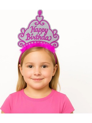 Uravas Store Pembe Happy Birthday Prenses Tacı – Doğum Günü Taç Aksesuarı