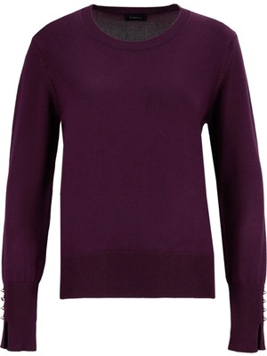 Fabrika Bisiklet Yaka Basic Düz Bordo Kazak Kadın Pagosa