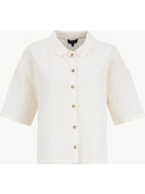 Fabrika Loose Fit Gömlek Yaka Ajurlu Bej Kadın Gömlek F6SL-GML0228