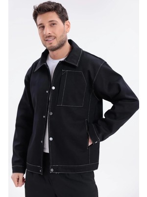 Freemen Erkek Dikiş Detaylı Oversize Gabardin Ceket - Mont