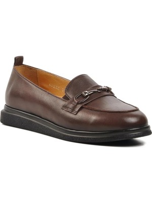 Ayakmod 44280 Kahve Hakiki Deri Kadın Loafer Ayakkabı