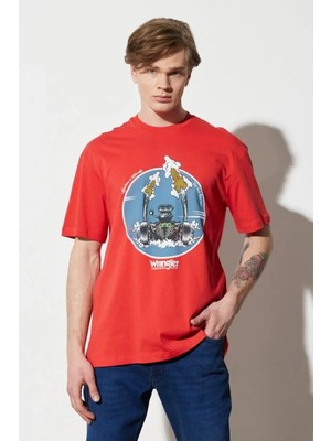 Wrangler Loose Fit Erkek Kırmızı Bisiklet Yaka Tişört