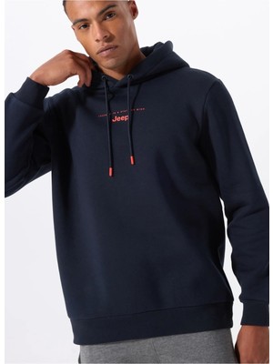 Jeep Lacivert Erkek Kapüşonlu Relaxed Baskılı Sweatshirt C4WM-SWT4242