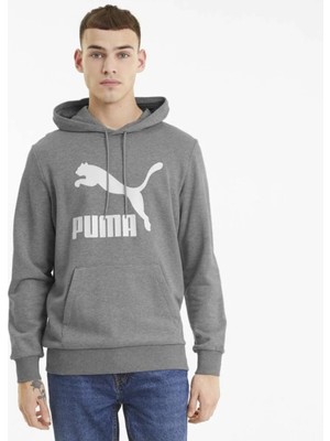 Puma Classics Logo Erkek Gri Kapüşonlu Hoodie