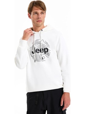 Jeep Kapüşon Yaka Baskılı Ekru Erkek Sweatshırt J5WM-SWT7695