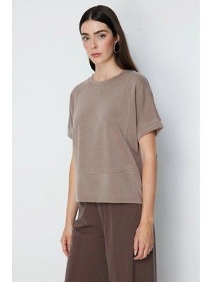 ON Kadın Sıfır Yaka Dikiş Detaylı T-Shirt 76429 Viz