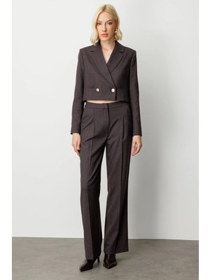Ekol Kadın Simli Kumaş Wide Leg Pantolon 5171 Bordo