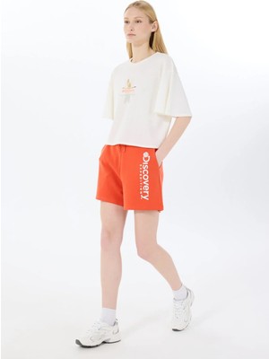 Discovery Expedition D5SL-TST3508 Beyaz Bisiklet Yaka Relaxed Baskılı Kadın T-Shirt