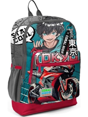 Coral High Motorsiklet Desenli Büyük Boy Okul Sırt Çantası 23764