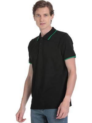 Hatemoğlu Siyah Regular Fit Polo Yaka Pamuklu Rayon Tişört