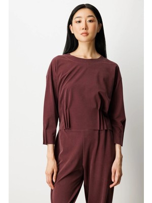 ON Kadın Pile Detaylı Sıfır Yaka Bluz 64408 Bordo