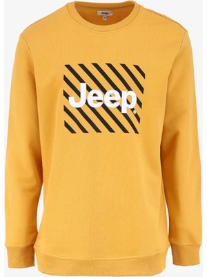 Jeep Bisiklet Yaka Baskılı Hardal Erkek Sweatshırt C4WM-SWT4233