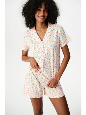 Penti Çiçekli Whisper Gömlek Kısa Kollu Şort Pijama Takımı