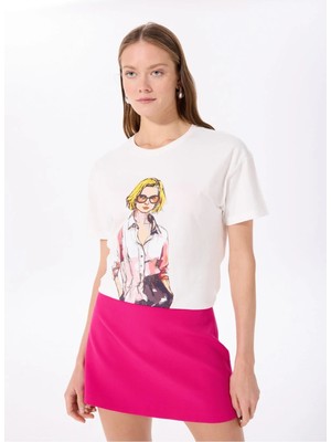 Fabrika Bisiklet Yaka Düz Kırık Beyaz Kadın T-Shirt F5SL-TST0286