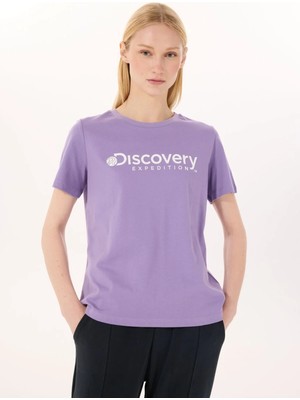 Discovery Expedition D4SL-TST3053 Lila Bisiklet Yaka Standart Düz Kadın T-Shirt