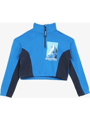 Discovery Expedition Saks Kız Çocuk Dik Yaka Crop Baskılı Sweatshirt D3WG-SWT22
