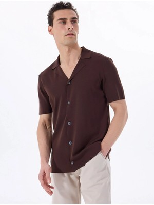 Fabrika Kahverengi Erkek Apaş Basic Rayon Karışımlı Hırka F5SM-HRK 2053