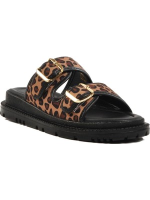 Ayakmod 238051 Z Leopar Tekstil Kadın Terlik