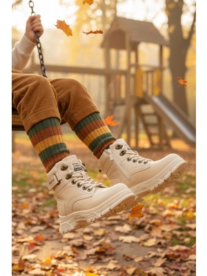 Walkway 24035 F Bej Polarlı Kaymaz Taban Unisex Çocuk Bot