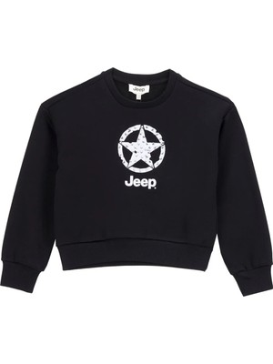 Jeep Baskılı Kız Çocuk Siyah Sweatshırt J5WG-SWT7554