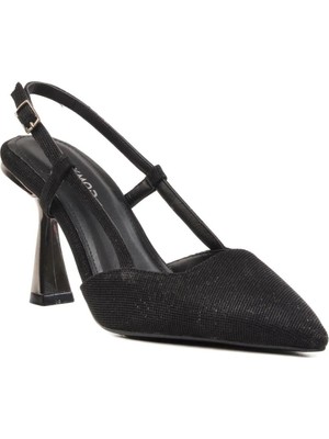 Ayakmod 459158 Z Siyah Simli Tekstil Kadın Abiye Ayakkabı Stiletto Düğün Nişan Ayakkabısı