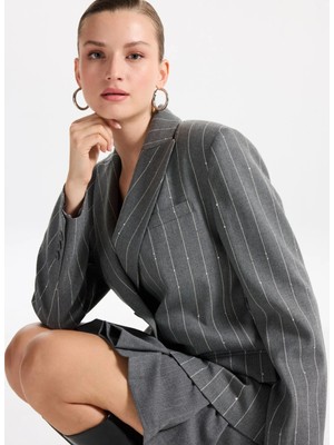 Fabrika Gri - Beyaz Kadın Blazer F5WL-CKT0133