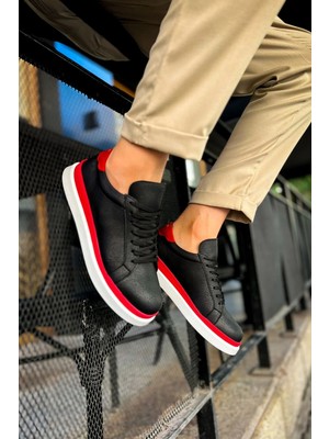 Chekich CH979 Santoni Gbt Spor Erkek Ayakkabı Sıyah/kırmızı