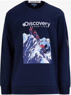 Discovery Expedition D4WM-SWT3253 Lacivert Bisiklet Yaka Relaxed Baskılı Erkek Sweatshırt