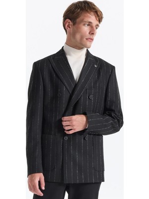 Fabrika Slim Fit Siyah Erkek Çizgili Ceket Sankruv- 2- Pb