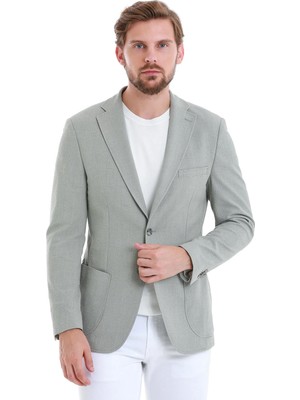 Hatemoğlu Gri Slim Fit Kareli Mono Yaka Klasik Ceket