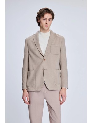 Hatemoğlu Bej Comfort Fit Mono Yaka Klasik Ceket