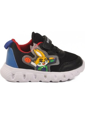 Walkway Ruffon 1015 B Siyah Işıklı Cırtlı Unisex Bebek Spor Ayakkabı