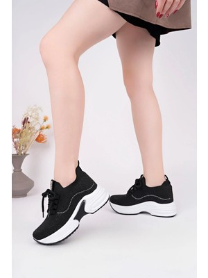Mcdark 5001 Gizli Topuklu Taşlı Rahat Yüksek Taban Triko Sneaker Ayakkabı