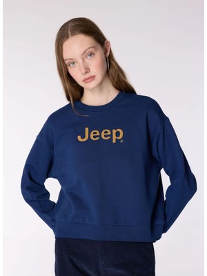 Jeep Bisiklet Yaka Baskılı Lacivert Kadın Sweatshırt J4WL-SWT7015