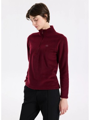 Discovery Expedition D5WL-SWT3302 Bordo Fermuarlı Yaka Basic Düz Kadın Polar Sweatshırt