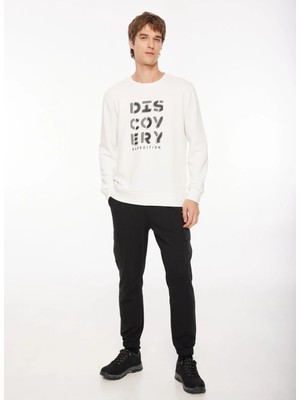 Discovery Expedition Ekru Erkek Bisiklet Yaka Relaxed Fit Baskılı Sweatshirt D3WM-SWT42