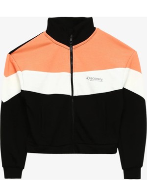 Discovery Expedition Siyah Kız Çocuk Dik Yaka Crop Blok Desenli Sweatmont D3WG-SWT3