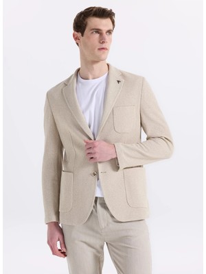 Fabrika Slim Fit Bej Erkek Armürlü Ceket Ceka- 3- Jersey