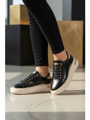 Ayakmod Lady 029 Z Altın Detaylı Siyah Kadın Sneaker