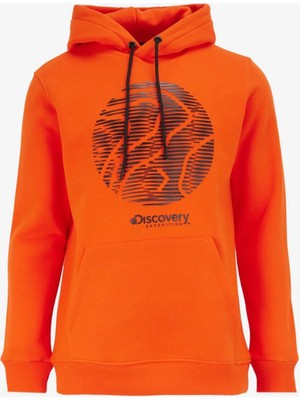 Discovery Expedition D4WM-SWT3329 Turuncu Kapüşon Yaka Relaxed Baskılı Erkek Sweatshırt
