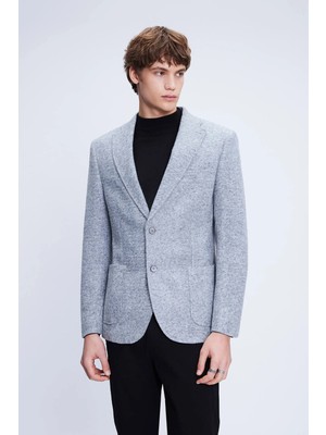 Hatemoğlu Gri Comfort Fit Mono Yaka Desenli Ceket