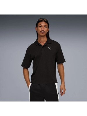 Puma Wardrobe Essentials Boxy Waffle Erkek Siyah Polo Yaka Tişort