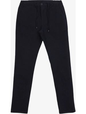 Fabrika Bağlamalı Bel Normal Paça Jogger Lacivert Erkek Denim Pantolon F4WM-PNT 2804