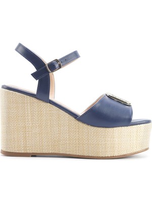 Nine West Monnı 5fx Lacivert Kadın Dolgu Topuk Sandalet