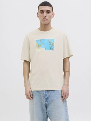 Jack & Jones Jack Jones Jjporto Tee Ss Crew Neck Erkek Bej Tshirt 12269429-06