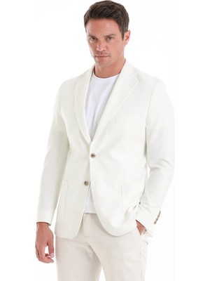 Hatemoğlu Ekru Slim Fit Düz Mono Yaka Casual Ceket