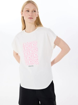 Discovery Expedition D4SL-TST3038 Beyaz Bisiklet Yaka Loose Fit Baskılı Kadın T-Shirt
