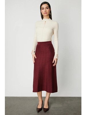 ON Kadın Dikişli Maxi Boy Triko Etek 65206 Bordo