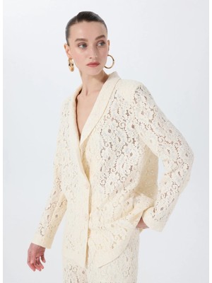 Fabrika Oversize Beyaz Kadın Ceket F5SL-CKT0035