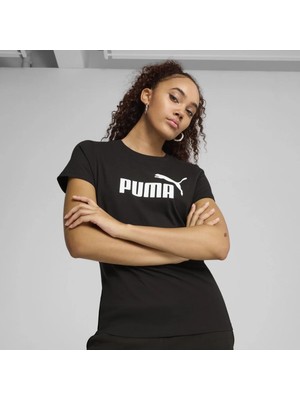 Puma Essentials No 1 Logo Kadın Siyah Yuvarlak Yaka Tişört